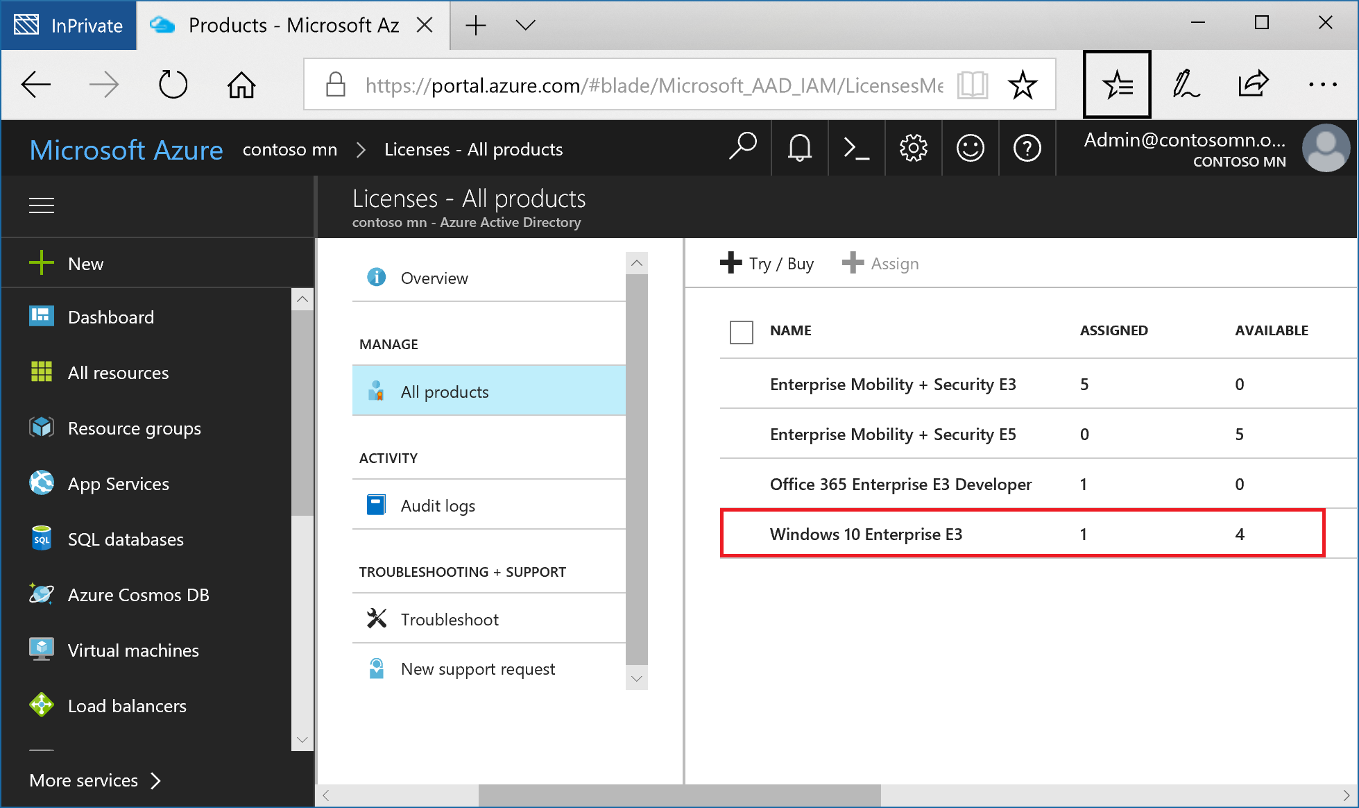 Windows 10 Subscription Activation license in Azure Active Directory