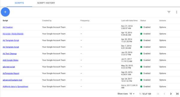 AdWords Scripts Lisiting