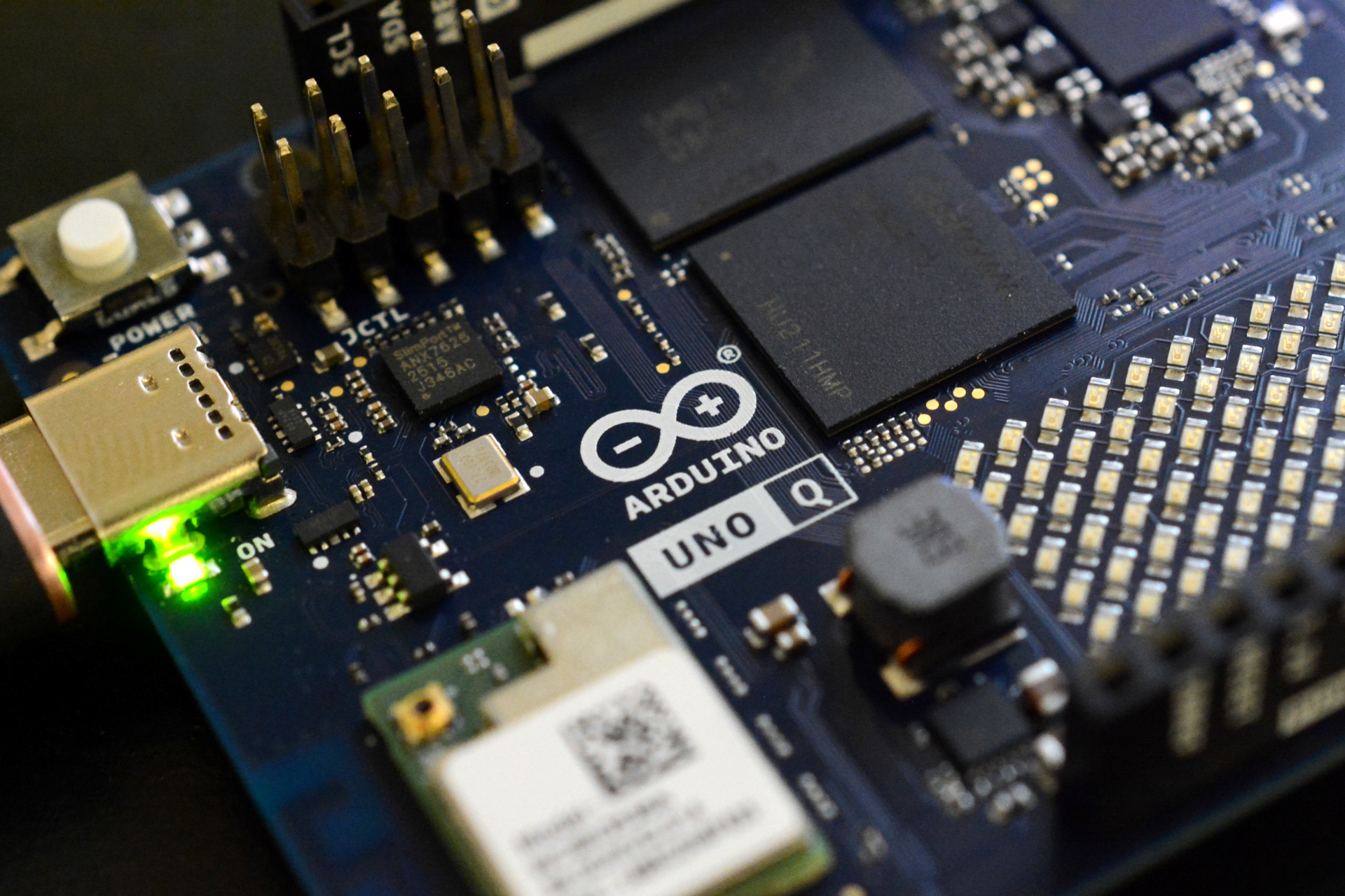 Close-up of the Arduino UNO Q