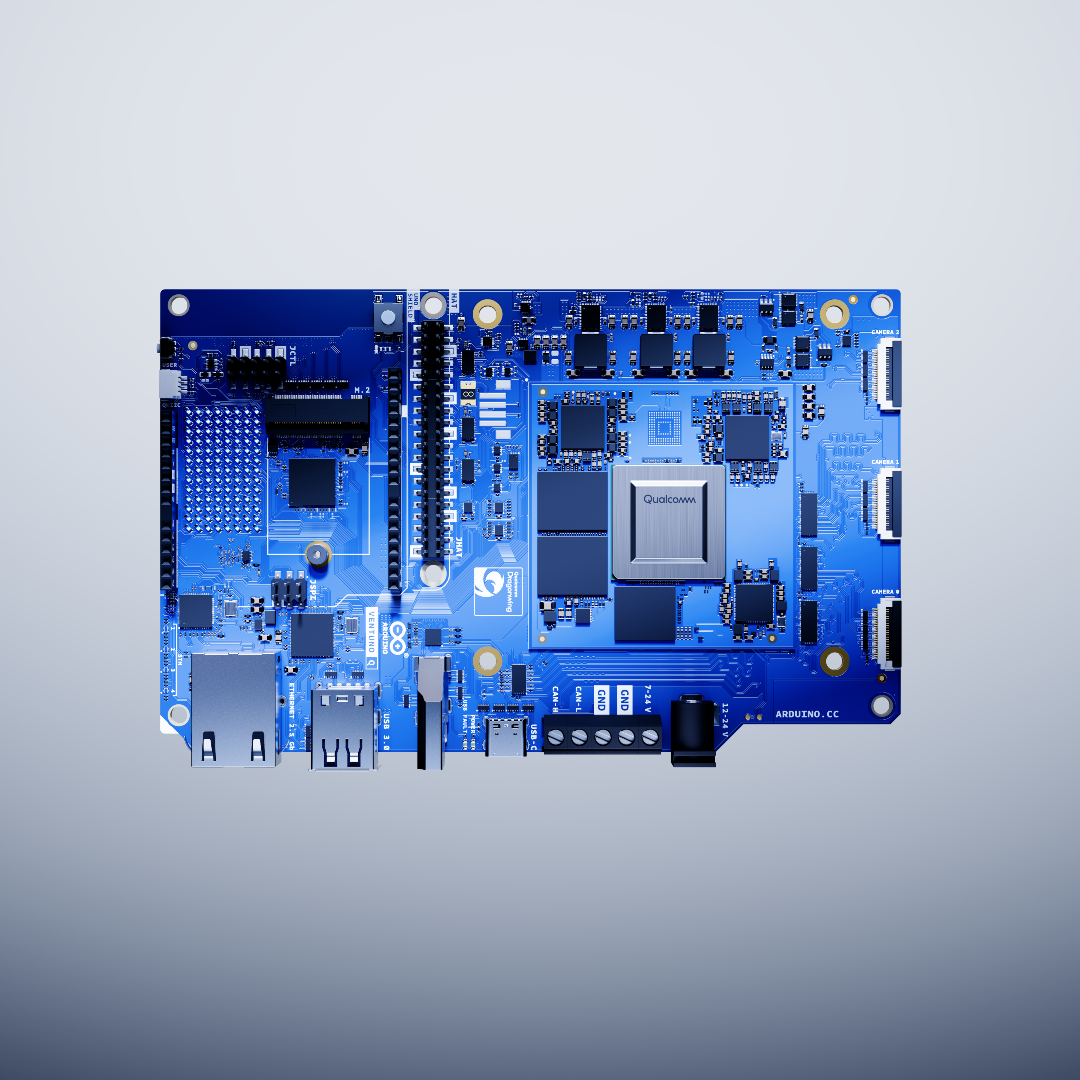 A render of the front of the Arduino VENTUNO Q board