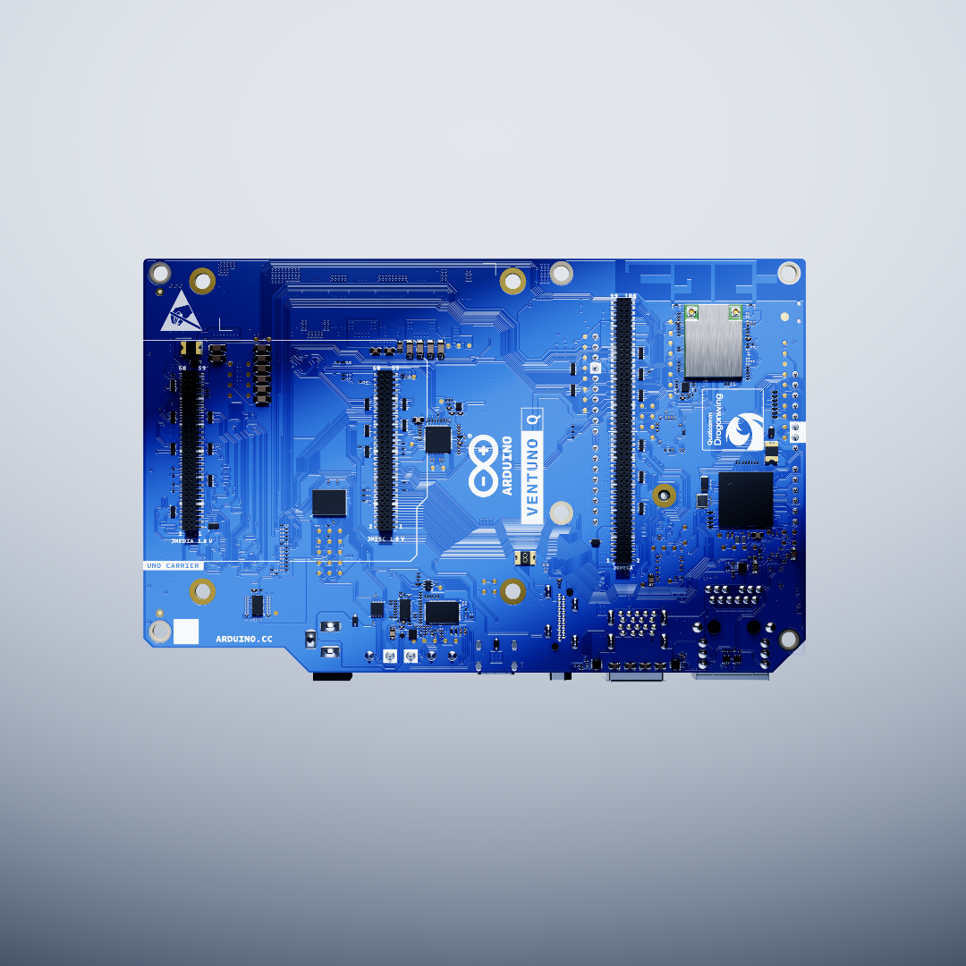 A render of the back of the Arduino VENTUNO Q board