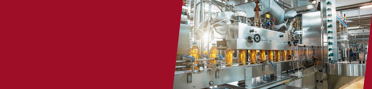 A bottle processing factory processing drinks
