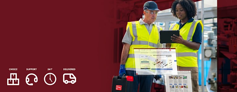 Image of two people in a hi vis jacket holding an iPad