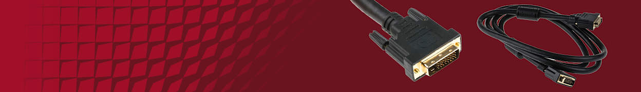 A red banner with dvi cables displaying