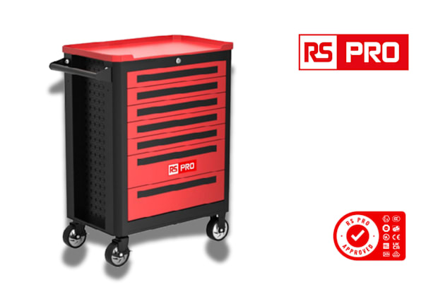 RS PRO 7 Drawer High Carbon Steel Wheeled Tool Trolley