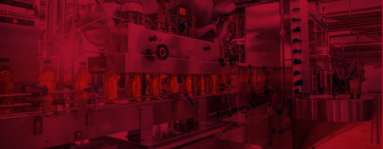 A bottle processing factory processing drinks