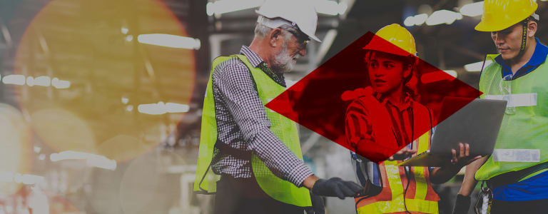 Professional Mechanical Engineering team Working on Personal Computer at industrial manufacturing factory.
