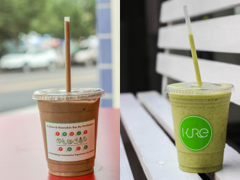 Smoothies from Fruit Face and Kure Juice Bar.