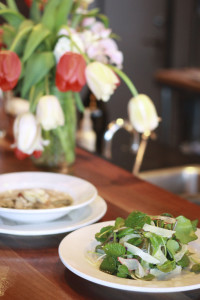 Foraged spring green salad and nettle and white bean soup at Bar Avignon.