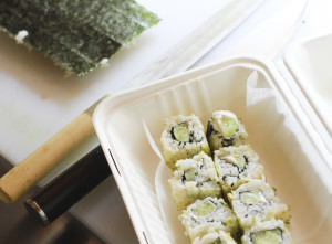 SushiLove's Fresher than Fresh Roll (cucumber, chives, cashew “cream cheese” rolled in crushed wasabi peas)
