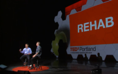 Macklemore with TedxPortland MC David Rae