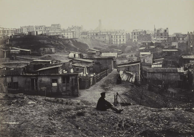 Charles Marville, Haut de la rue Champlain (vue prise à droit), 1877–78, albumen print from collodion negative, Musée Carnavalet, Paris.