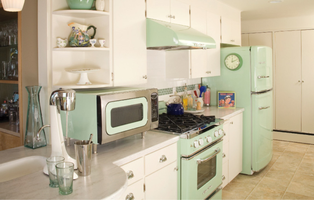 Mid-century Modern Kitchen with Retro Appliances and Sleek