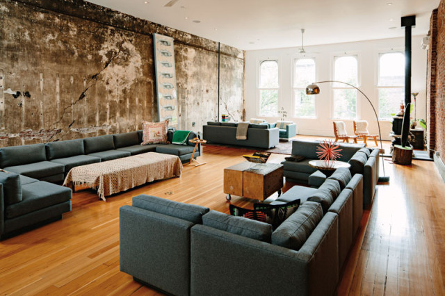 The living room sectional sofa is based on those Iosca designed for Portland’s Ace Hotel, and the Andy Warhol silkscreen was a gift from collector and onetime <i>Interview Magazine</i> publisher Paige Powell.