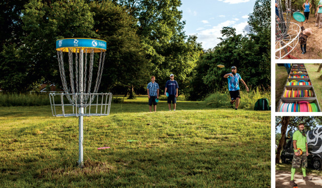 Jay Harbour (bottom right) and his colorful brand Huk Lab reflect disc golf’s lighthearted but competitive vibe.