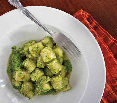 New potato gnocchi with spring sorrel pesto