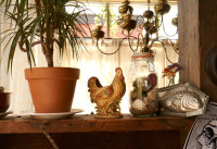 A ceramic chicken at Ned Ludd Restaurant