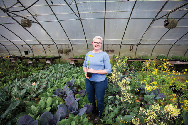 Cindy Krepky in greenhouse