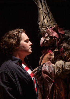 Toby Froud with King Time, a handmade puppet from <i>Lessons Learned</i>