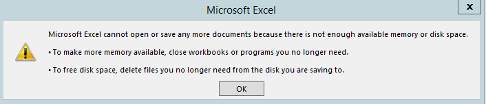 Excel Out of Disk or Memory when using Remote Desktop