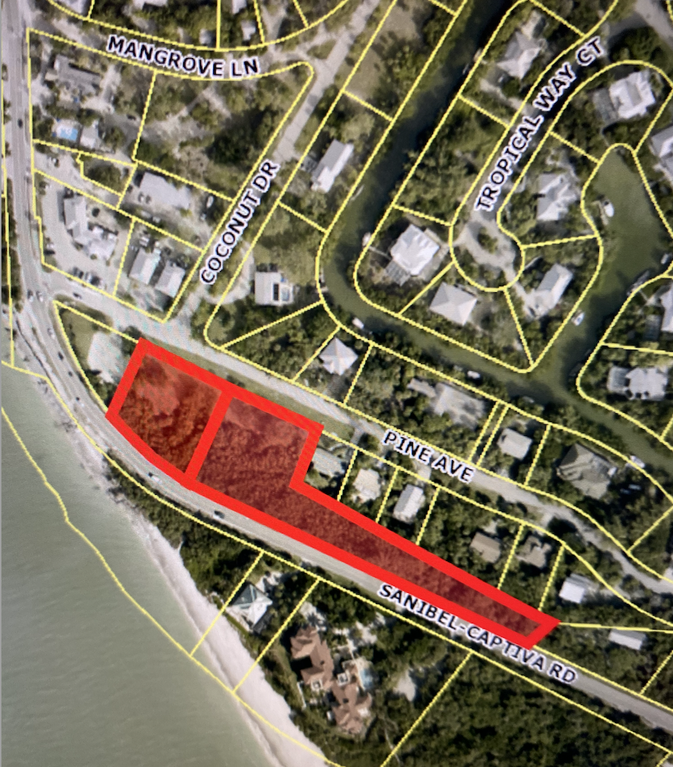 Map showing location of Gretchen C. Valade Preserve off Pine Avenue on west Sanibel.