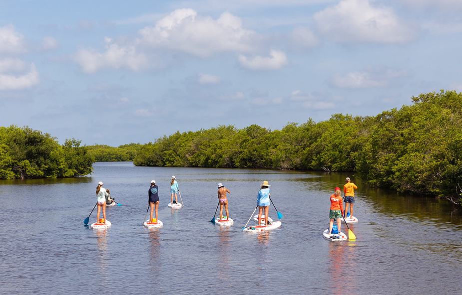 Image of children paddling on water
