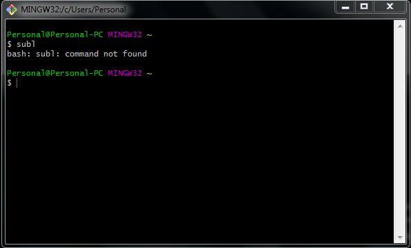 command subl pada git-bash tidak ditemukan