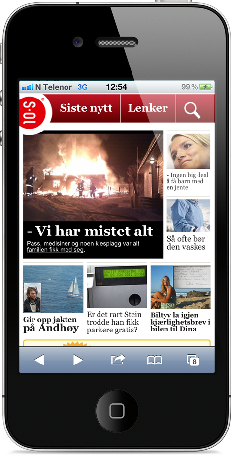 Forsiden til SOL mobil er enkel oversiktelig og lett å bruke. Sjekk den ut på m.sol.no. 1