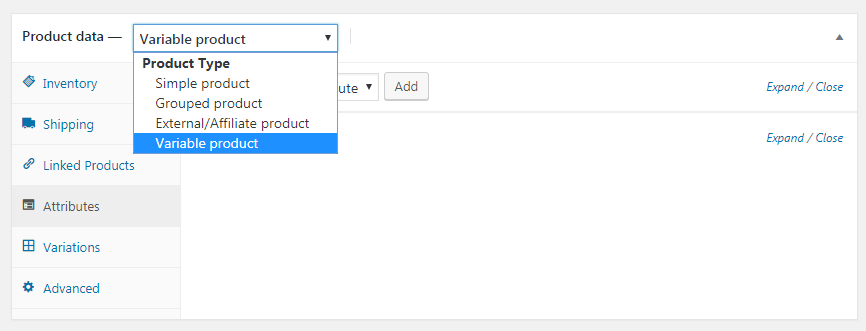 Woocommerce variable products
