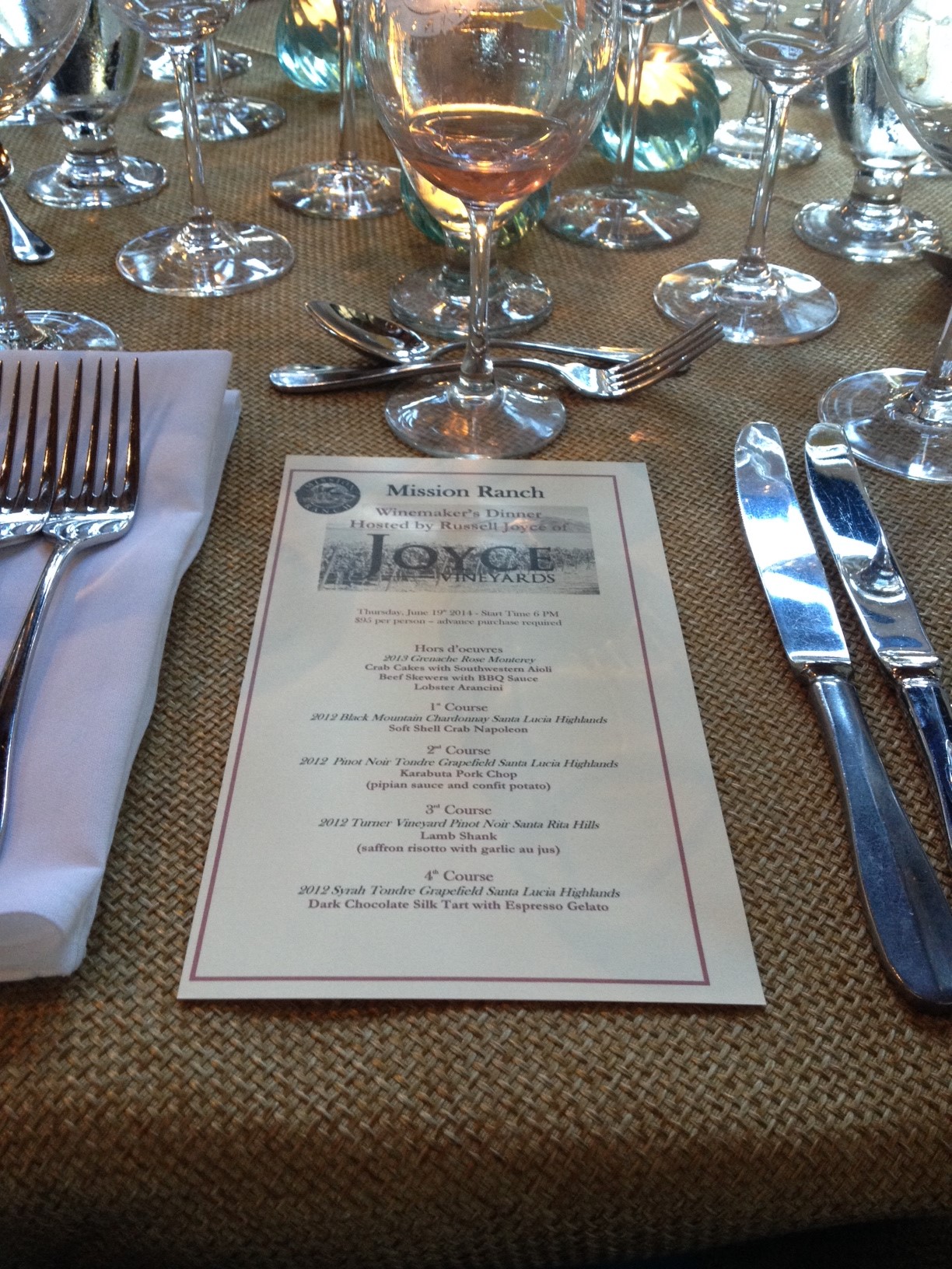 Joyce Winemaker's Dinner at Mission Ranch Joyce Winemaker's Dinner at Mission Ranch