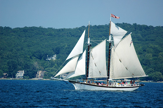 The Tall Ship Manitou out for a sail in West Grand Traverse Bay