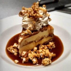 Salted Caramel Ice Cream Pie with Homemade Caramel Corn at Olive's.