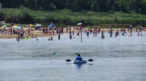boaters and swimmers on the West Michigan shore of Lake Michigan