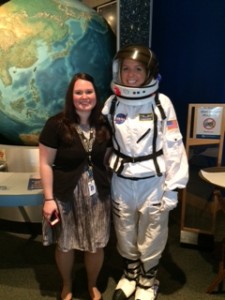 Wearing a space suit
