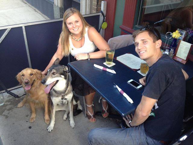 Diners enjoying dinner at One Trick Pony with their dogs in Grand Rapids
