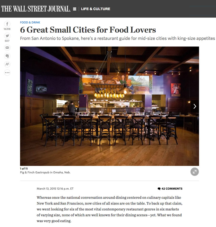 Wall Street Journal article - 6 Great Small Cities for Food Lovers