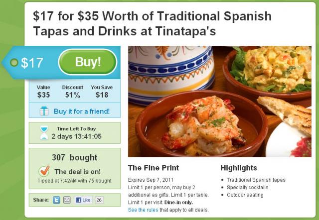 Its a Groupon at Tinatapas! Its a Groupon at Tinatapas!