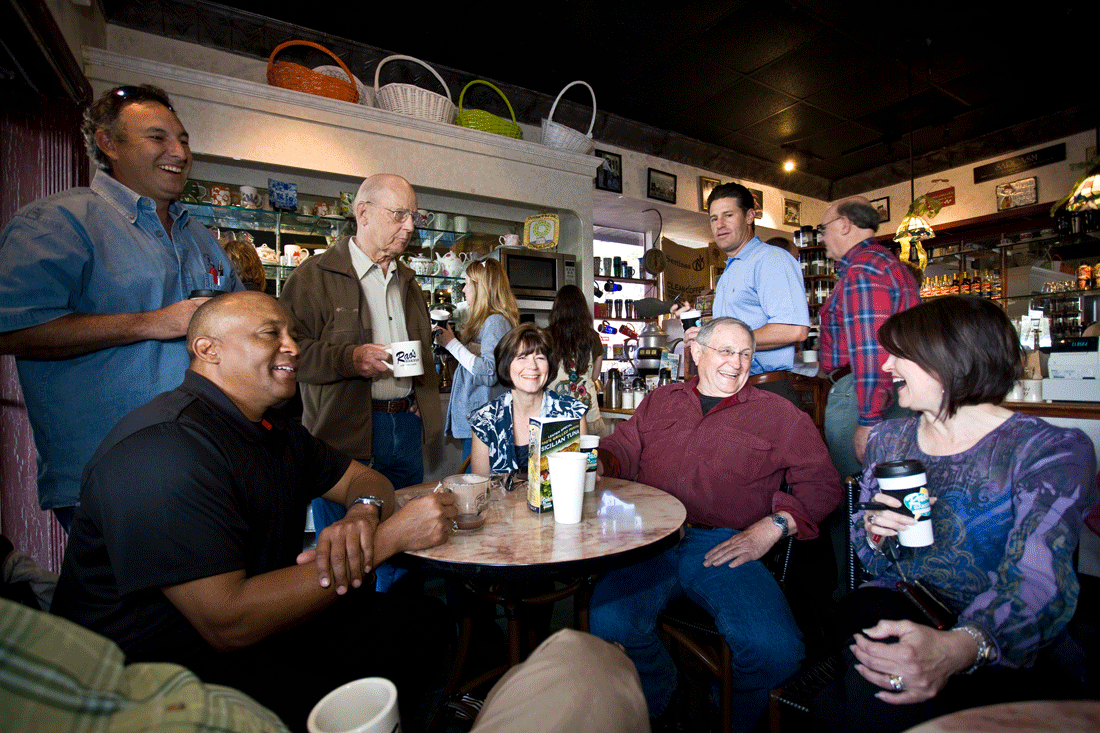 Friends Enjoying Coffee at Rao's Bakery in Downtown Beaumont