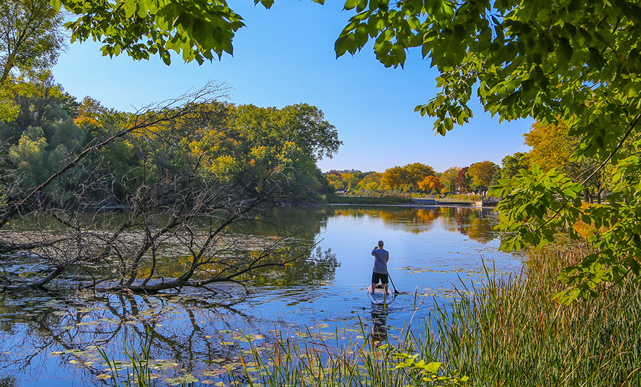 Paddleboard in fall foliage