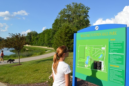 Avon Town Hall Park's trail provides a variety of views and other things to do. Avon Town Hall Park Trail in Avon, Indiana