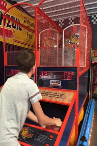 Free-throw competition in the spacious game room at Just 4 Fun. Just 4 Fun, recreation center, Plainfield, Indiana