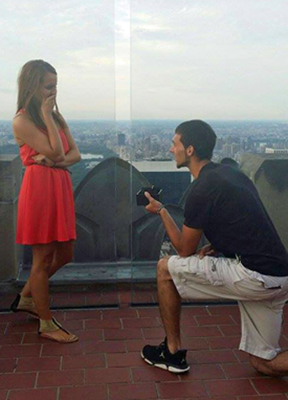 The proposal in New York City on top of Rockefeller Center. Evan proposes to Kayla Hunter on top of Rockefeller Center in New York City.