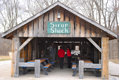The sirup shack is a popular place to start your educational adventure during Maple Sirup Days. Maple Sirup Days at McCloud Nature Park in North Salem, Indiana