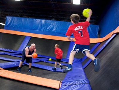 Dodgeball on Sky Zone's trampolines is popular with the teens. Sky Zone in Plainfield, Indiana