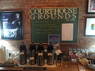 The coffee counter was relocated... but it's still there and ready for you to come fill your cup with your favorite. Courthouse Grounds, Danville, coffee, breakfast, lunch