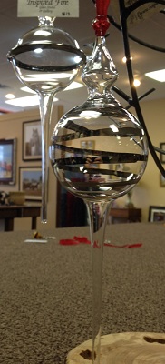 These glass ornaments at Artistic Designs Gallery are so sturdy, they can clang together and double as wind chimes. Ornaments at Artistic Designs Gallery in Brownsburg, Indiana