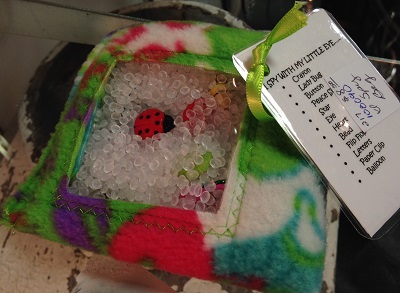 I Spy Bags come in a variety of different colors including Colts material and with a variety of different things inside. I Spy Bags from Finer Things in Brownsburg, Indiana