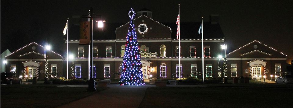 The Brownsburg Town Hall light display, which dances to music, begins after the parade on Dec. 5. Brownsburg Indiana Town Hall Light Display