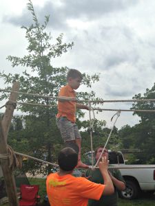 Kids can test their balance on the rope bridge. Kids can test their balance on the rope bridge at the Hendricks County 4-H Fair in Danville, Indiana.