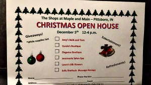 Fill your card for a chance to win prizes. Pittsboro Christmas Open House Card